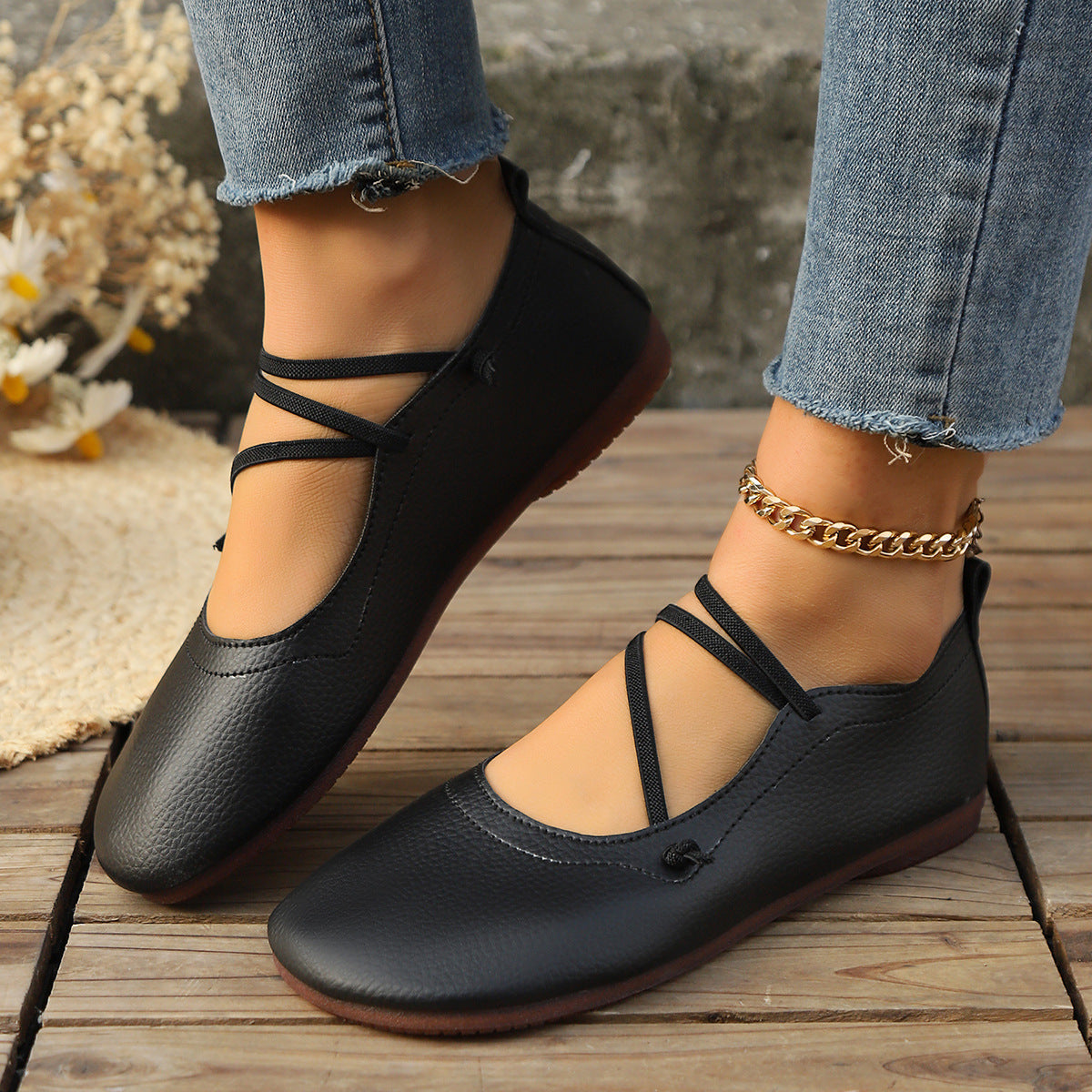 Fashion Square Toe Flats Shoes Shallow Slip-on Loafers Casual Cozy Shoes