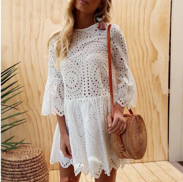 Cropped sleeve ruffled dress