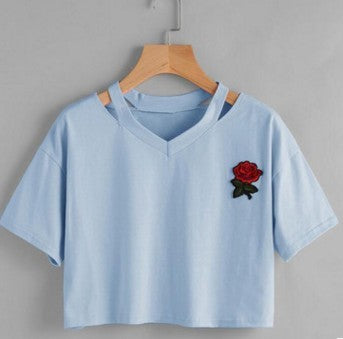 CROP TOP LA ROSE A MANCHES COURTES