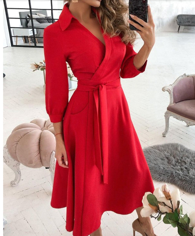 Sexy Fashion Long-sleeved Deep V-neck Print Bag Hip Irregular Party Dress Women