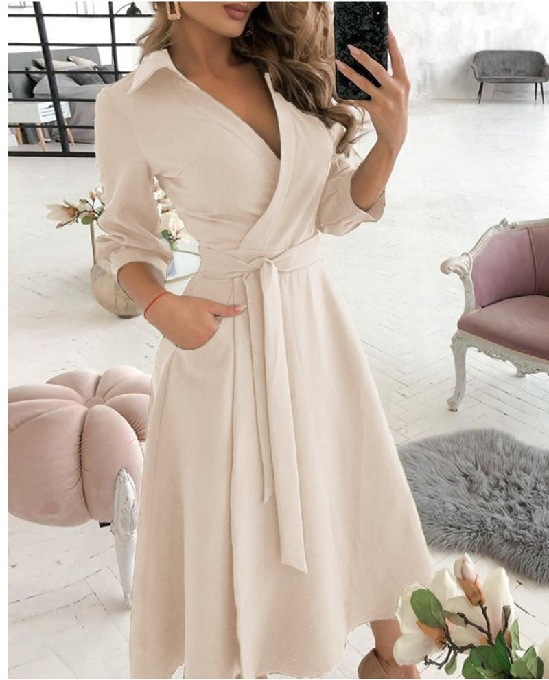 Sexy Fashion Long-sleeved Deep V-neck Print Bag Hip Irregular Party Dress Women