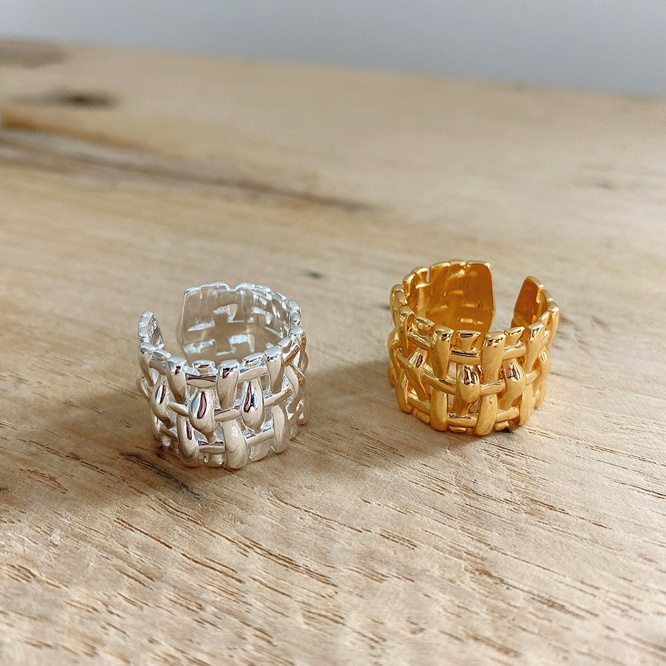 Woven Ring Women European And American Hollow Cross Wide Version Live Simple Ring