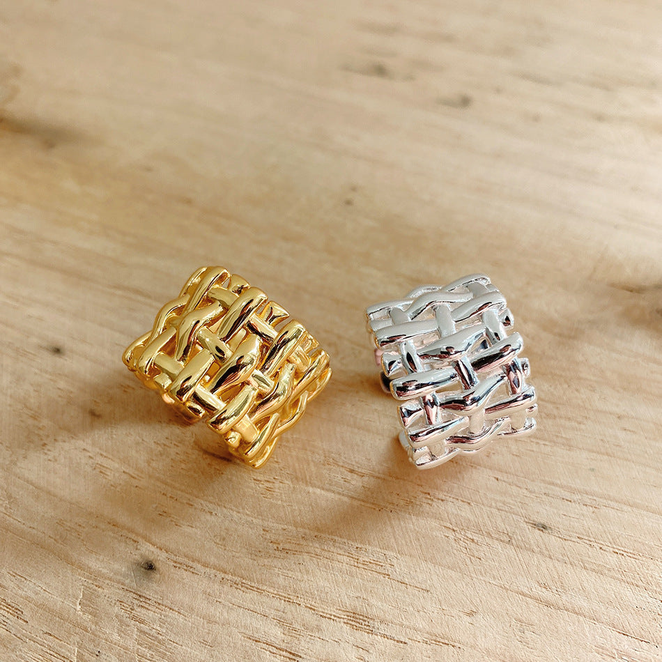 Woven Ring Women European And American Hollow Cross Wide Version Live Simple Ring