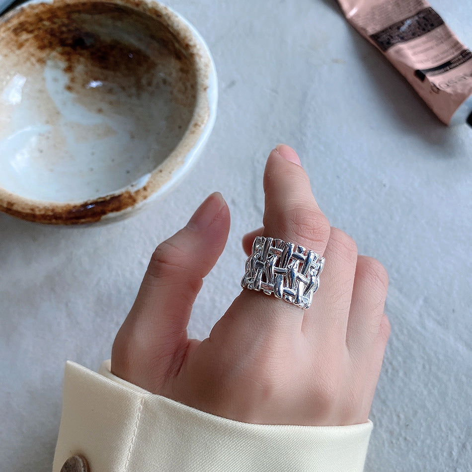 Woven Ring Women European And American Hollow Cross Wide Version Live Simple Ring