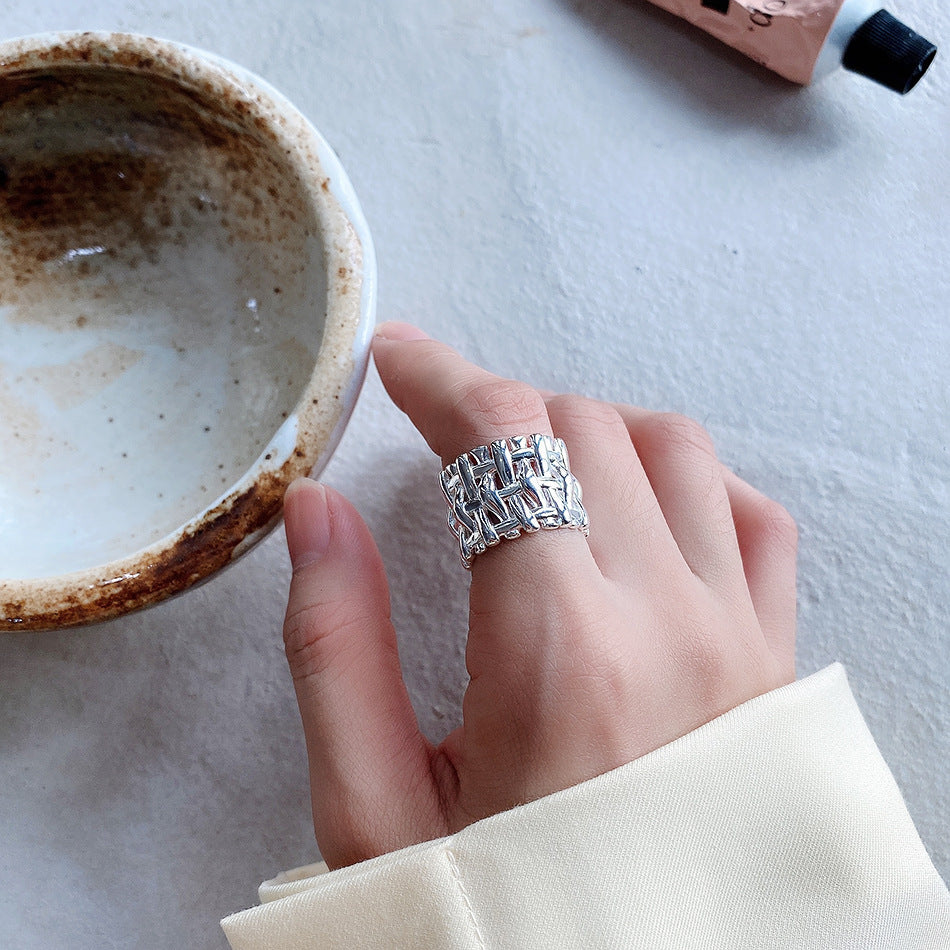 Woven Ring Women European And American Hollow Cross Wide Version Live Simple Ring