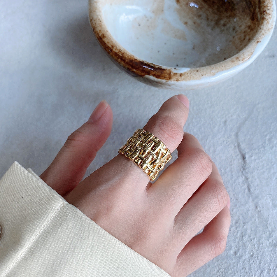 Woven Ring Women European And American Hollow Cross Wide Version Live Simple Ring