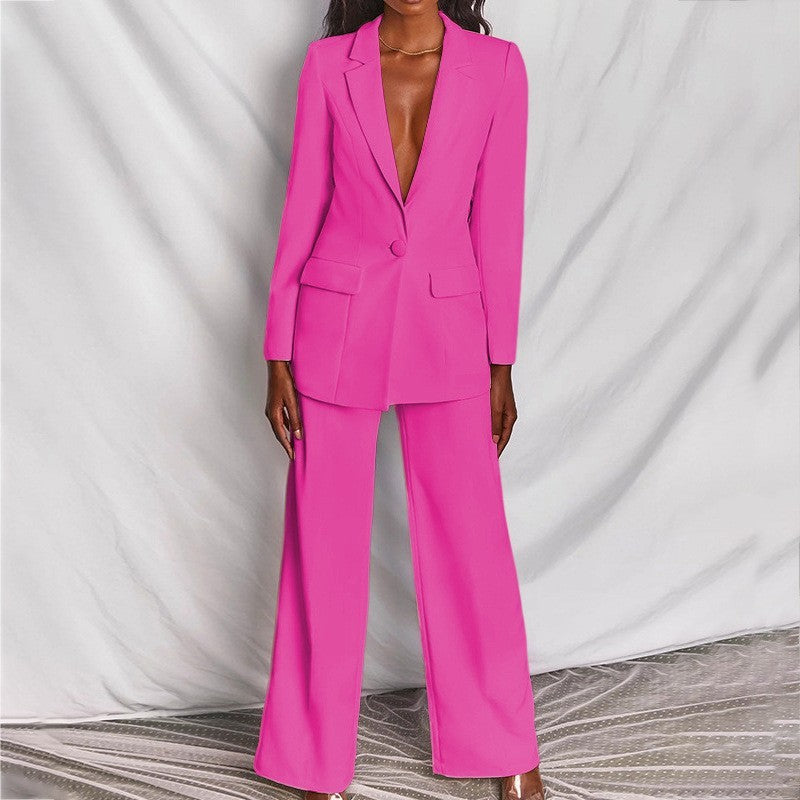 2 Piece Set Spring Elegant Solid Long Sleeve Blazer Suit And Pants For Women Autumn Classic OL Street Outfit