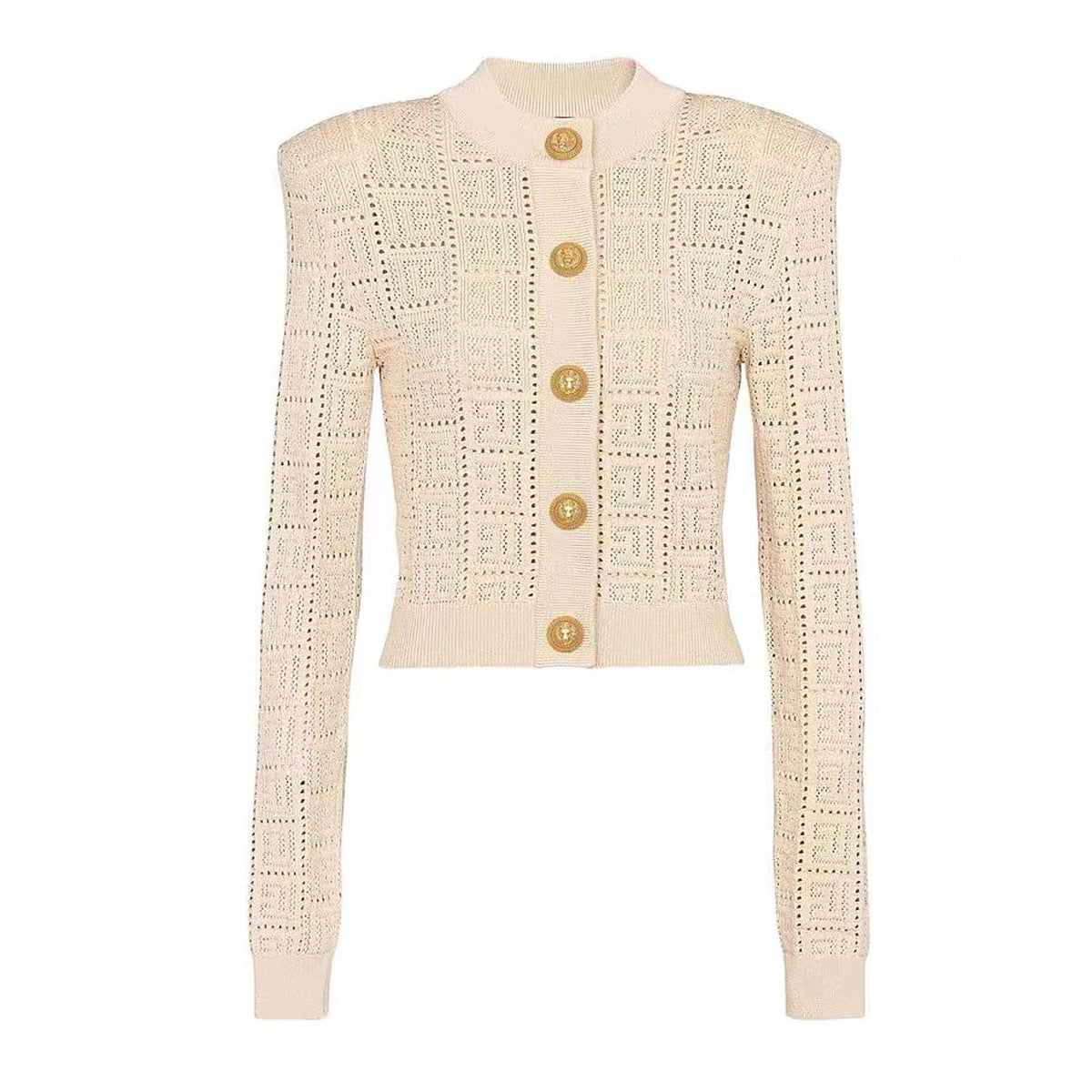 Long Sleeve Short Round Neck Hollow Out Knitwear Dress Vest Shorts