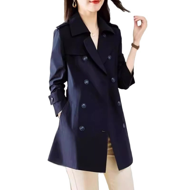 Women's Mid-length Trench Coat Double Breasted Fitted Waist Overcoat