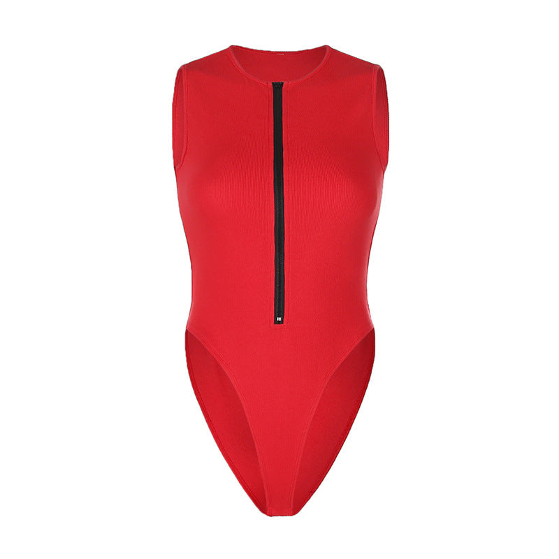Casual fit zipper sleeveless bodysuit