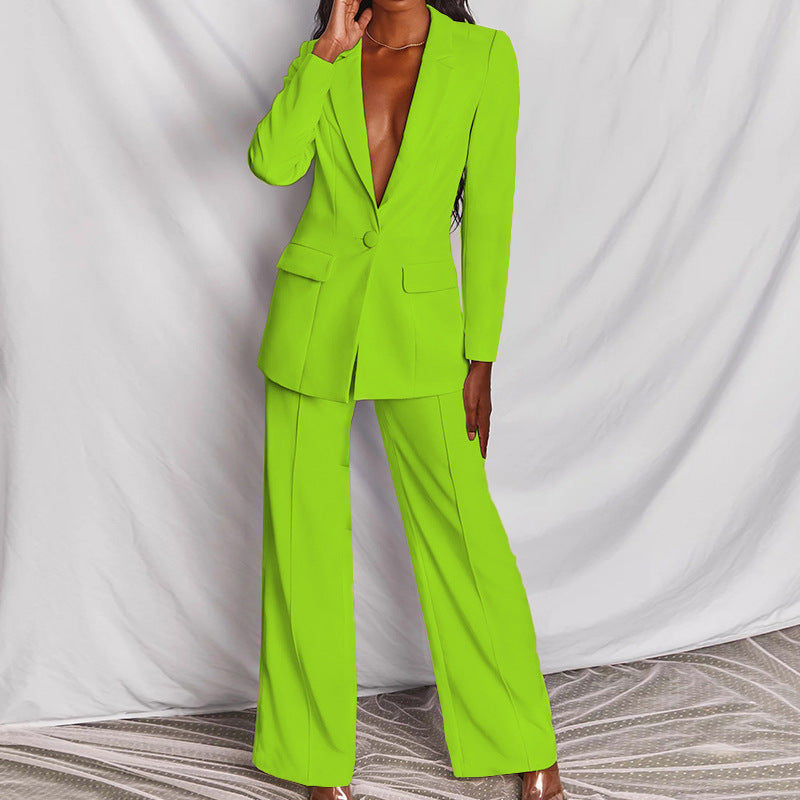 2 Piece Set Spring Elegant Solid Long Sleeve Blazer Suit And Pants For Women Autumn Classic OL Street Outfit