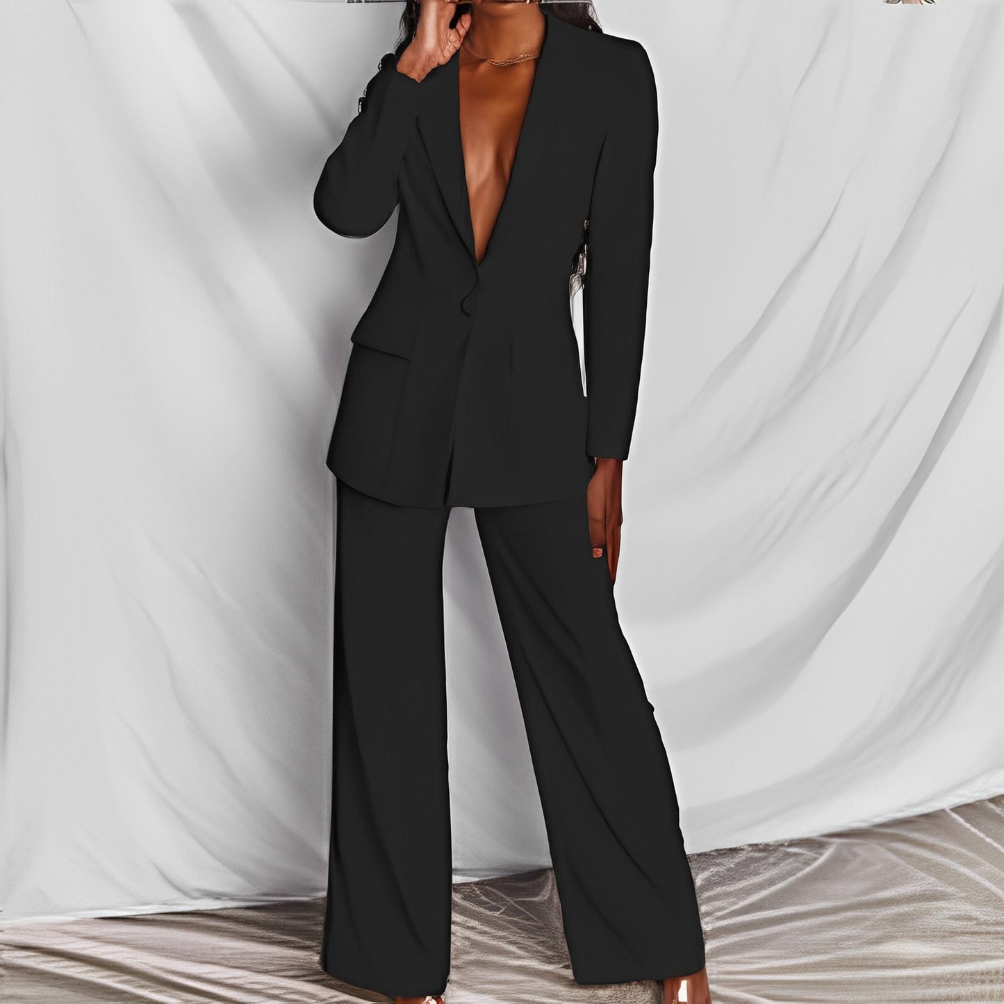 2 Piece Set Spring Elegant Solid Long Sleeve Blazer Suit And Pants For Women Autumn Classic OL Street Outfit