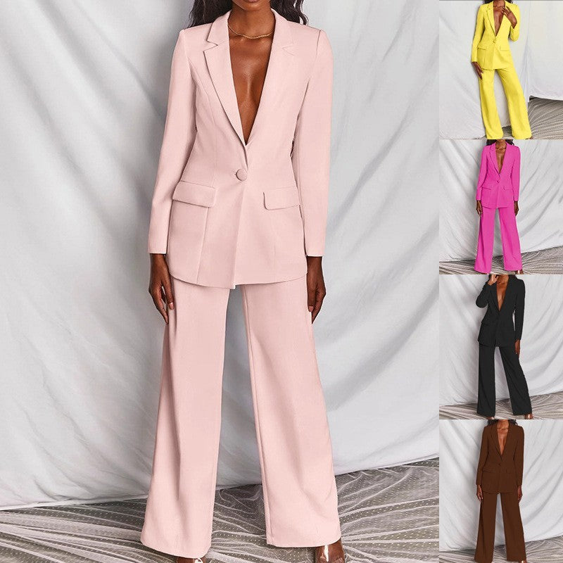 2 Piece Set Spring Elegant Solid Long Sleeve Blazer Suit And Pants For Women Autumn Classic OL Street Outfit