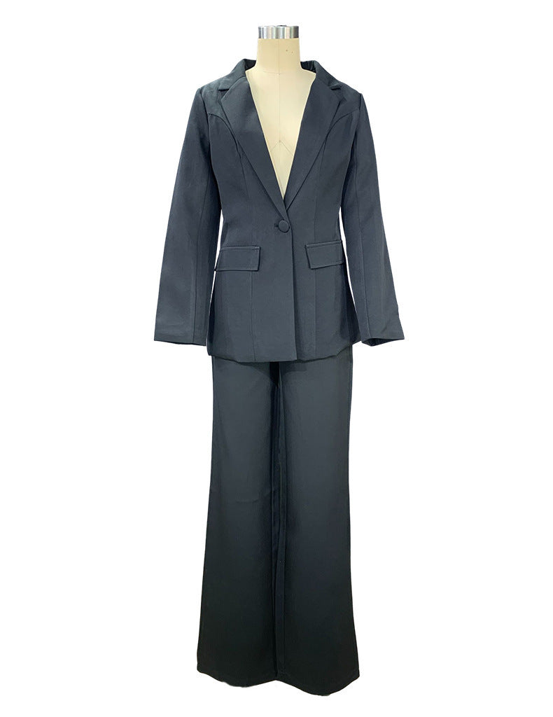 2 Piece Set Spring Elegant Solid Long Sleeve Blazer Suit And Pants For Women Autumn Classic OL Street Outfit