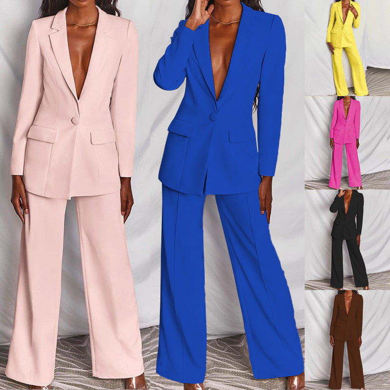 2 Piece Set Spring Elegant Solid Long Sleeve Blazer Suit And Pants For Women Autumn Classic OL Street Outfit