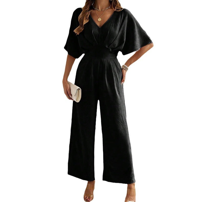 Women's Short-sleeved Wide-leg Jumpsuit
