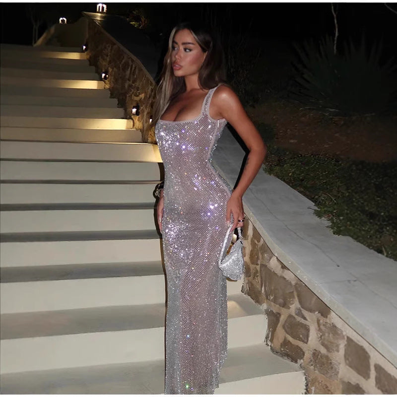Slim-fit Sequined Dress Hollow Backless
