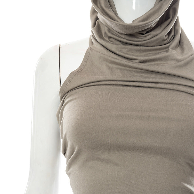 Solid Color Casual One Sleeve Hooded Slim Top