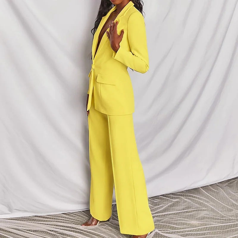 2 Piece Set Spring Elegant Solid Long Sleeve Blazer Suit And Pants For Women Autumn Classic OL Street Outfit