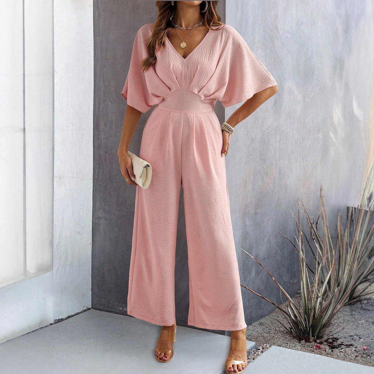 Women's Short-sleeved Wide-leg Jumpsuit