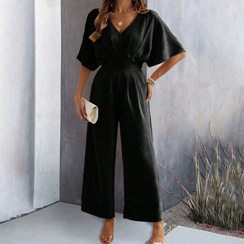 Women's Short-sleeved Wide-leg Jumpsuit