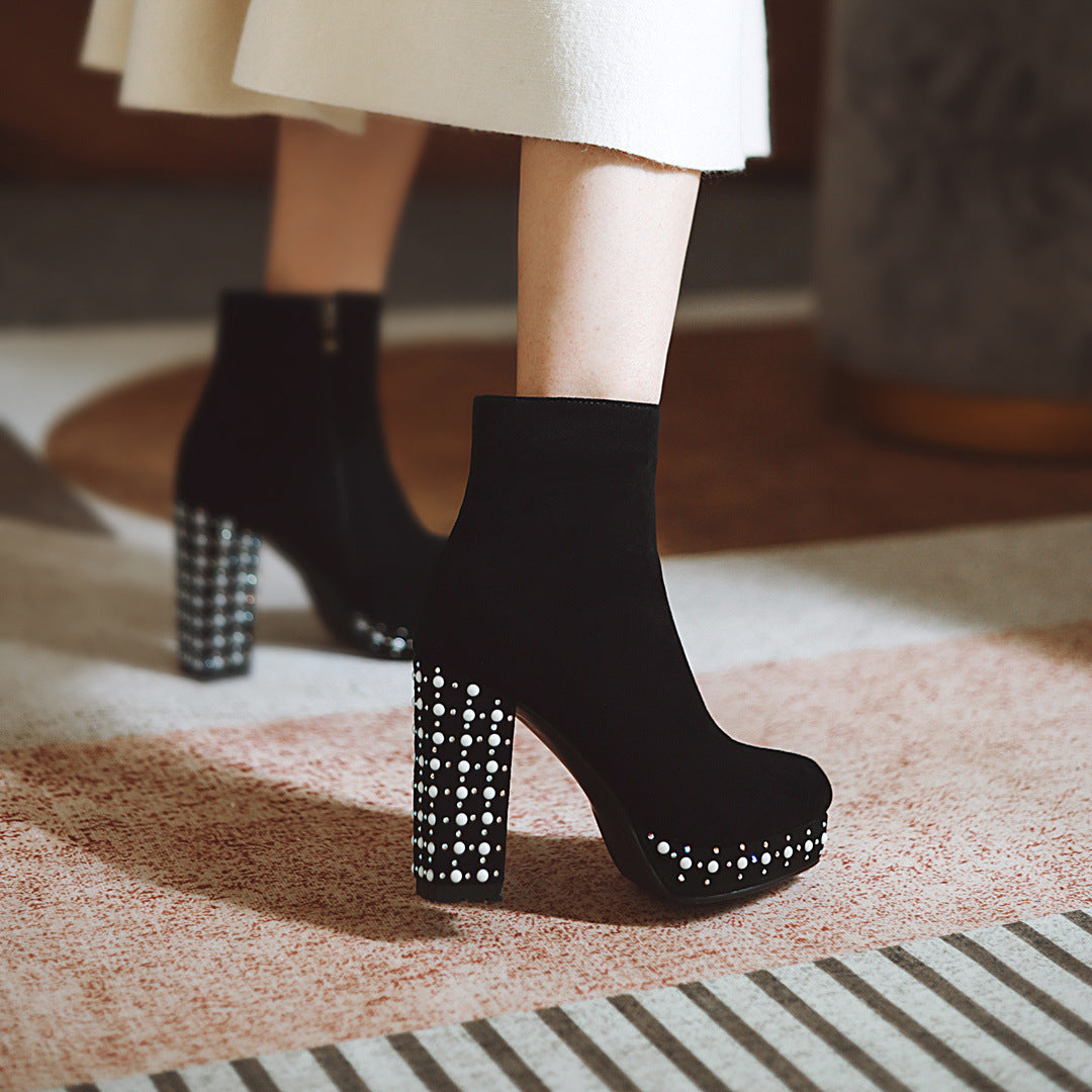 Super High-heeled Slim Simple Suede Single Boots