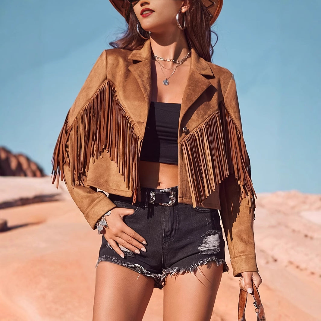 Women's Leisure Vacation Western Style Suede Fringe Jacket