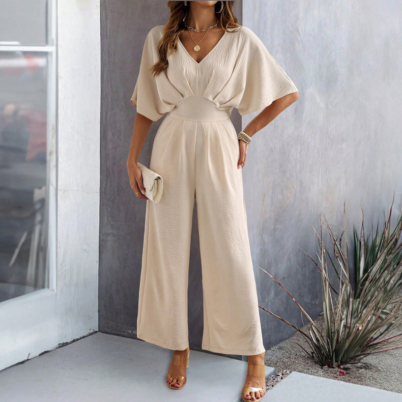 Women's Short-sleeved Wide-leg Jumpsuit