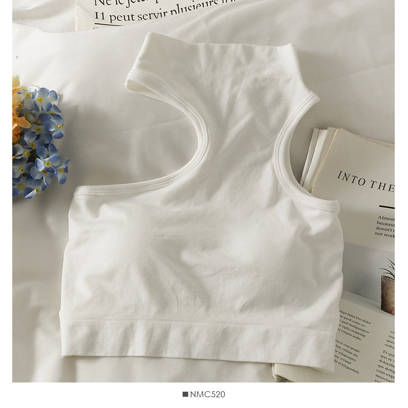 Half Turtleneck Short Cropped Navel Irregular Top With Chest Pad