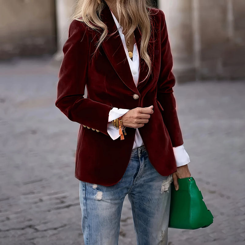 Gold Velvet Elegant Slim Fit Small Business Suit Coat