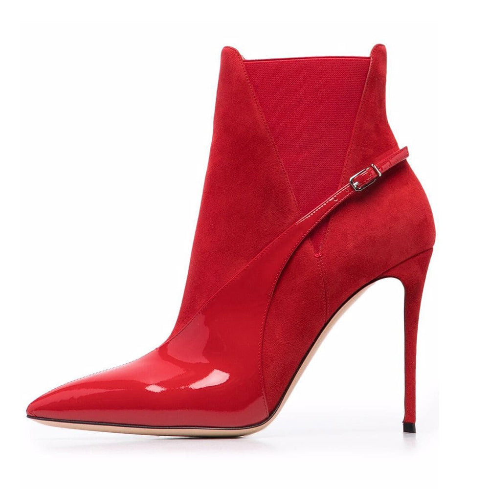 Women's Red Pointed Toe Stiletto Heel Ankle Boots