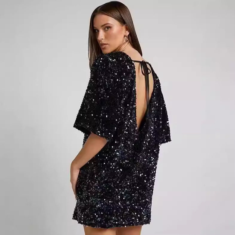 Women's Simple Casual Shoulder Beaded Dress