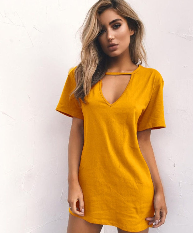 Wish AliExpress ebay summer hot sale explosions Europe and America sexy deep V short-sleeved T-shirt loose casual dress