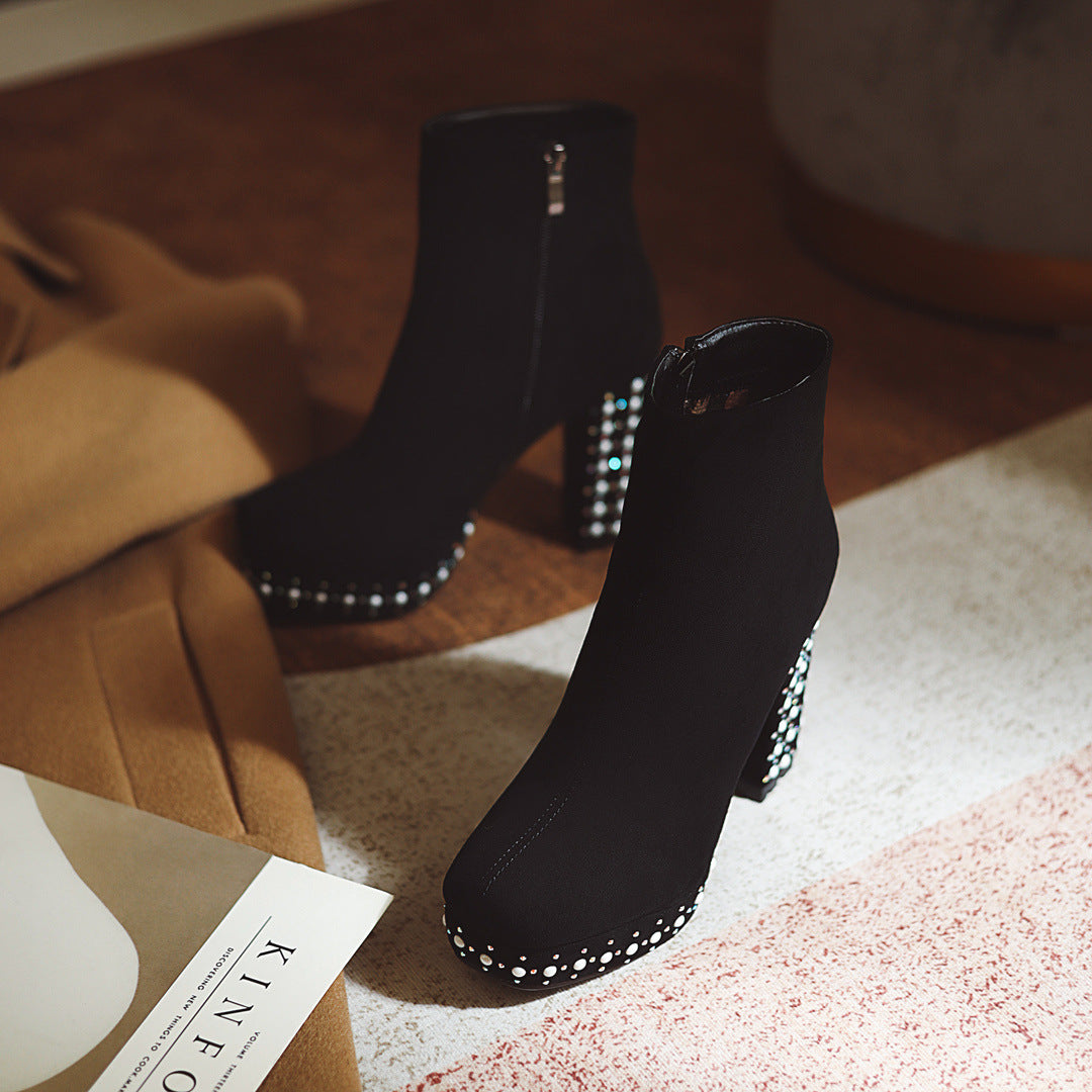 Super High-heeled Slim Simple Suede Single Boots