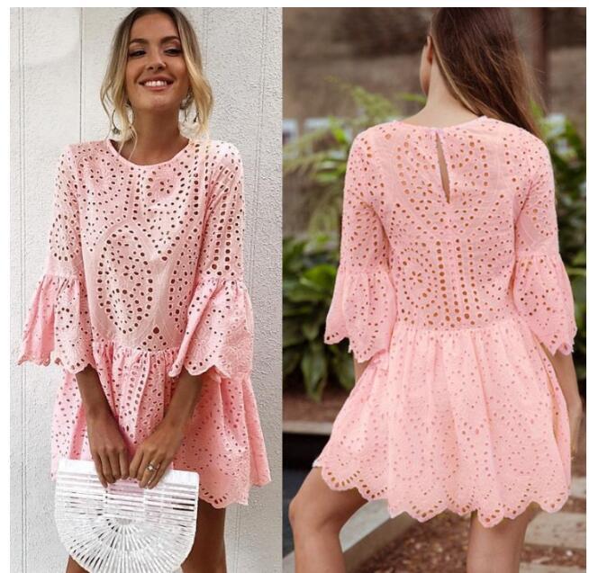 Cropped sleeve ruffled dress