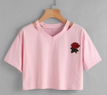 CROP TOP LA ROSE A MANCHES COURTES