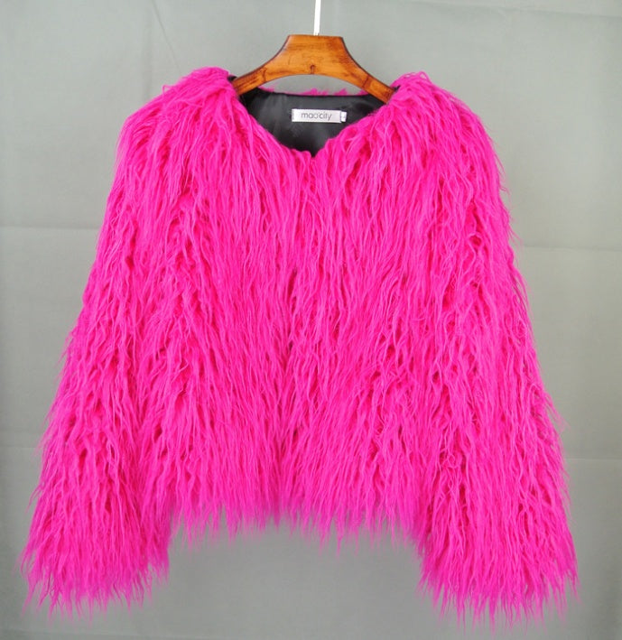 Colorful Boho Furry Faux Fur Coat Plus Size Women Fur Coats Autumn Winter Faux Fur Shaggy Jacket Fourrure Bontjas