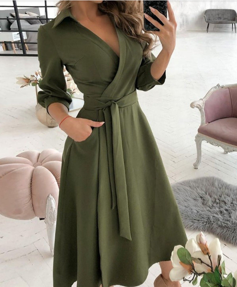 Sexy Fashion Long-sleeved Deep V-neck Print Bag Hip  Irregular Party Dress Women