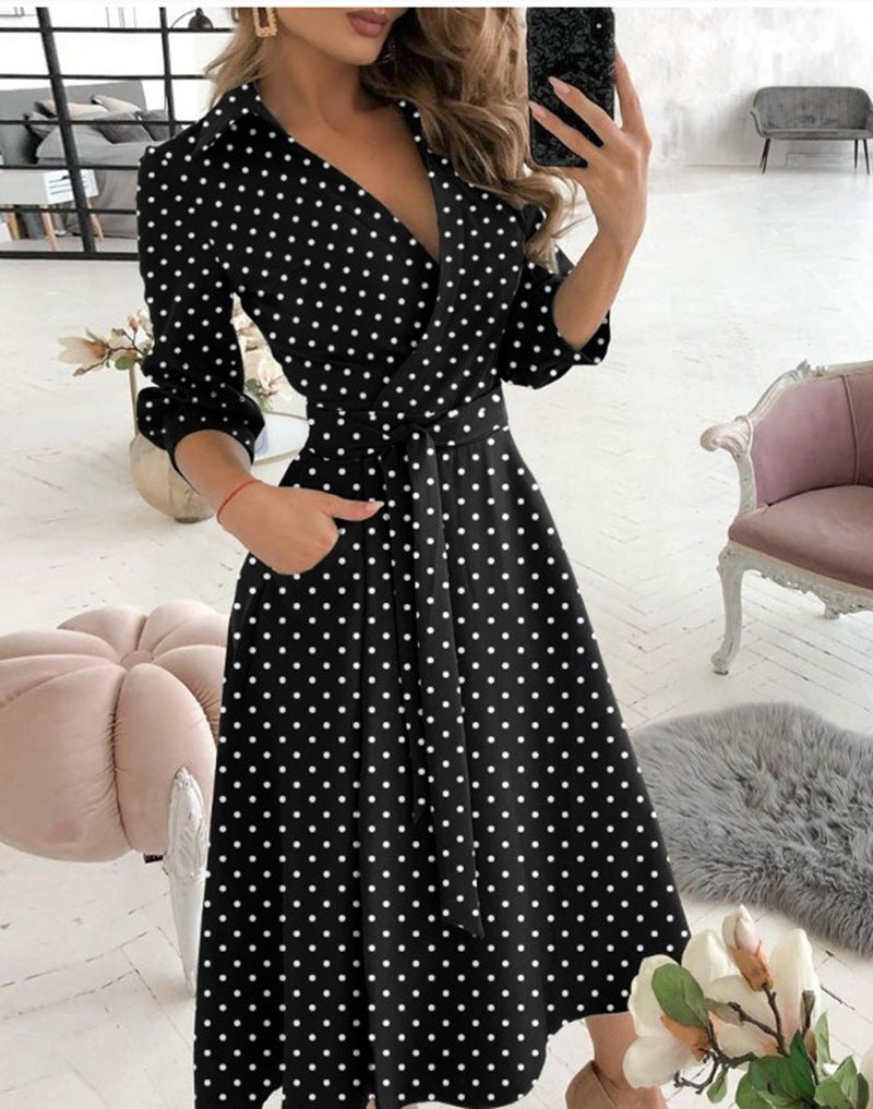 Sexy Fashion Long-sleeved Deep V-neck Print Bag Hip  Irregular Party Dress Women