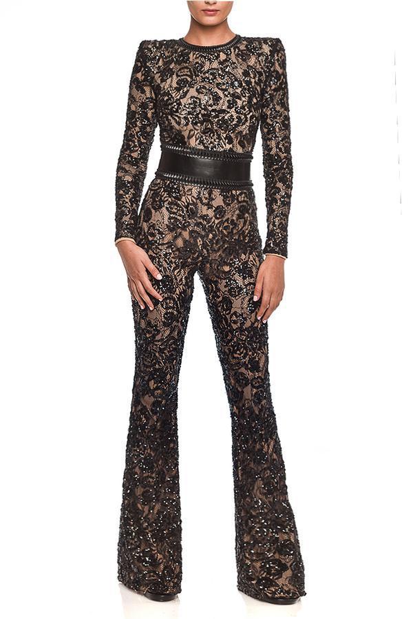 European And American Celebrity Style Composite Lace Exquisite Temperament Slim Jumpsuit