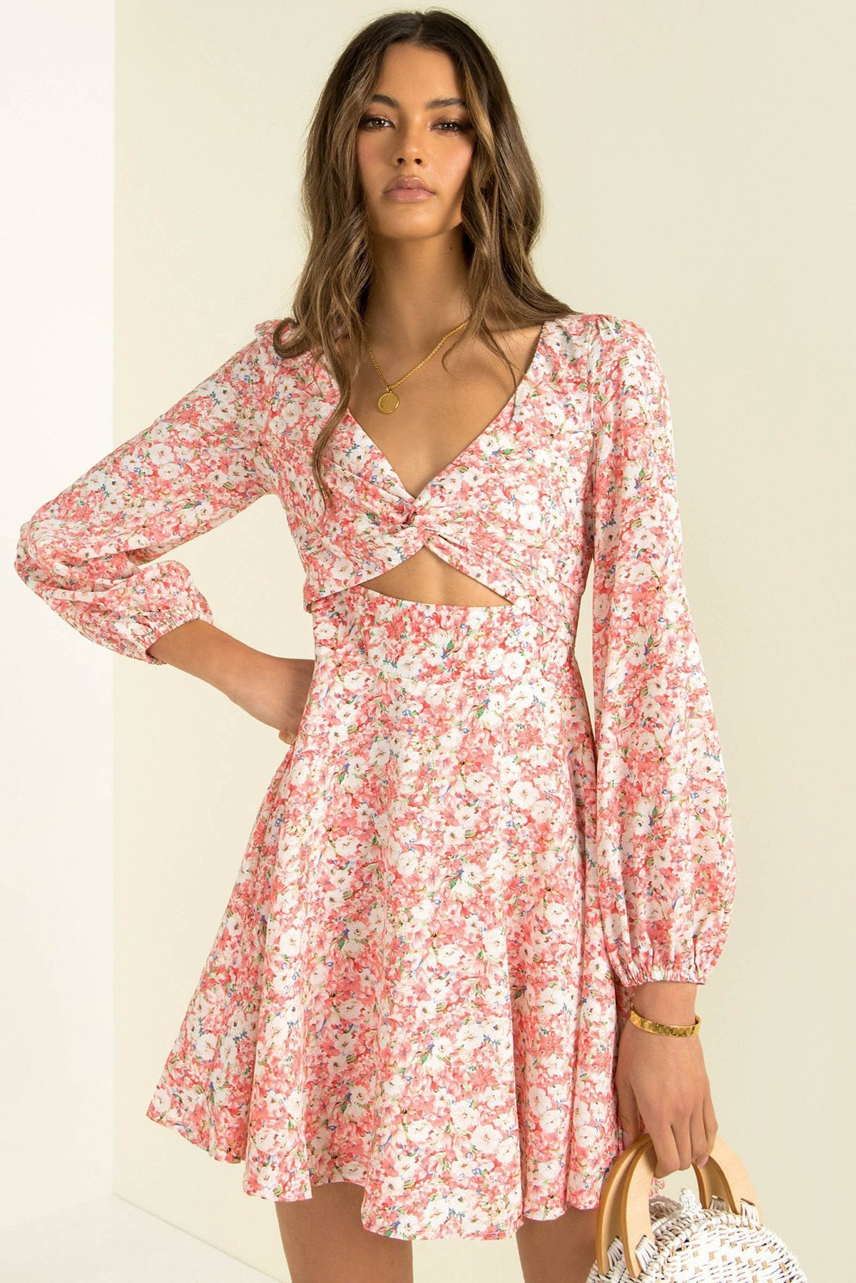 V-neck Long-sleeved Floral Dress Trendy Brand