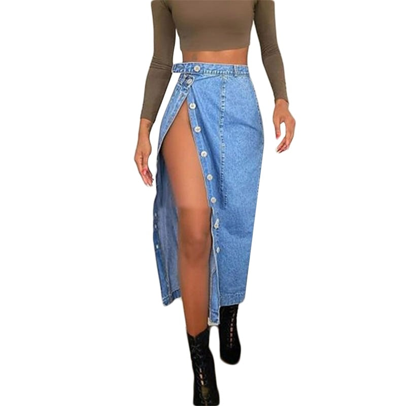 European and American casual denim skirt split hip skirt