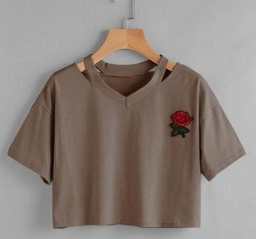 CROP TOP LA ROSE A MANCHES COURTES