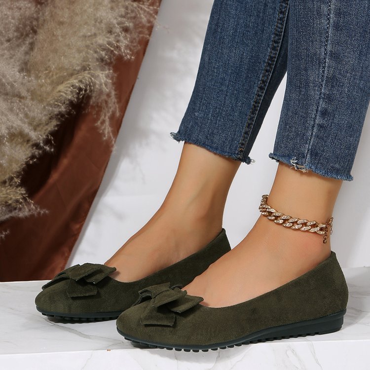 Rubber Plus Size Flat Casual Shoes Women Suede Bow Round Head Gommino