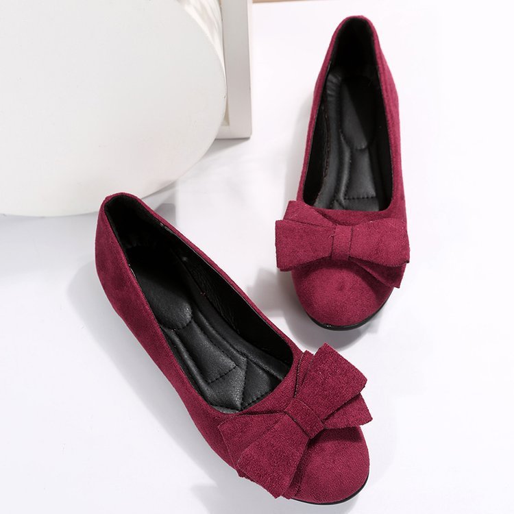 Rubber Plus Size Flat Casual Shoes Women Suede Bow Round Head Gommino