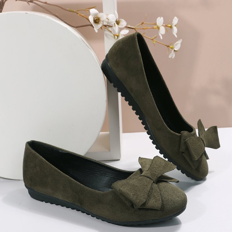 Rubber Plus Size Flat Casual Shoes Women Suede Bow Round Head Gommino