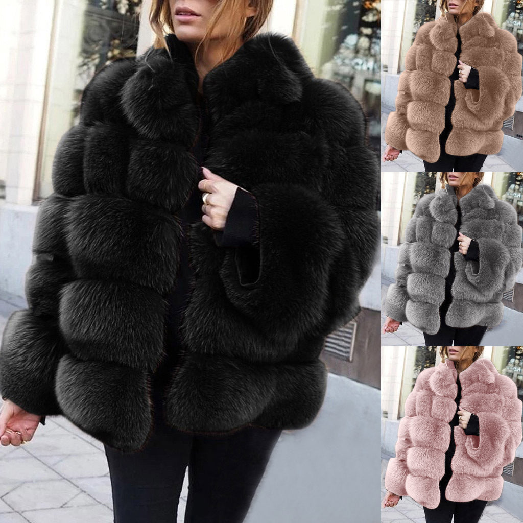 Faux fur stitching women's jacket