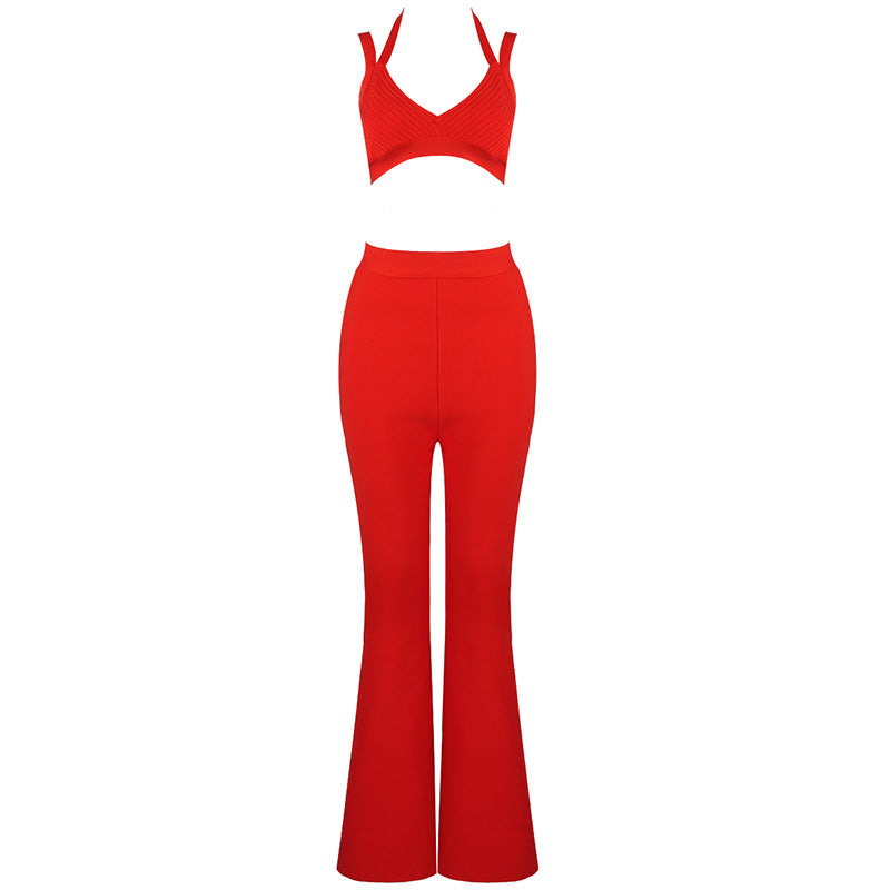 Slim flared trousers bandage suit