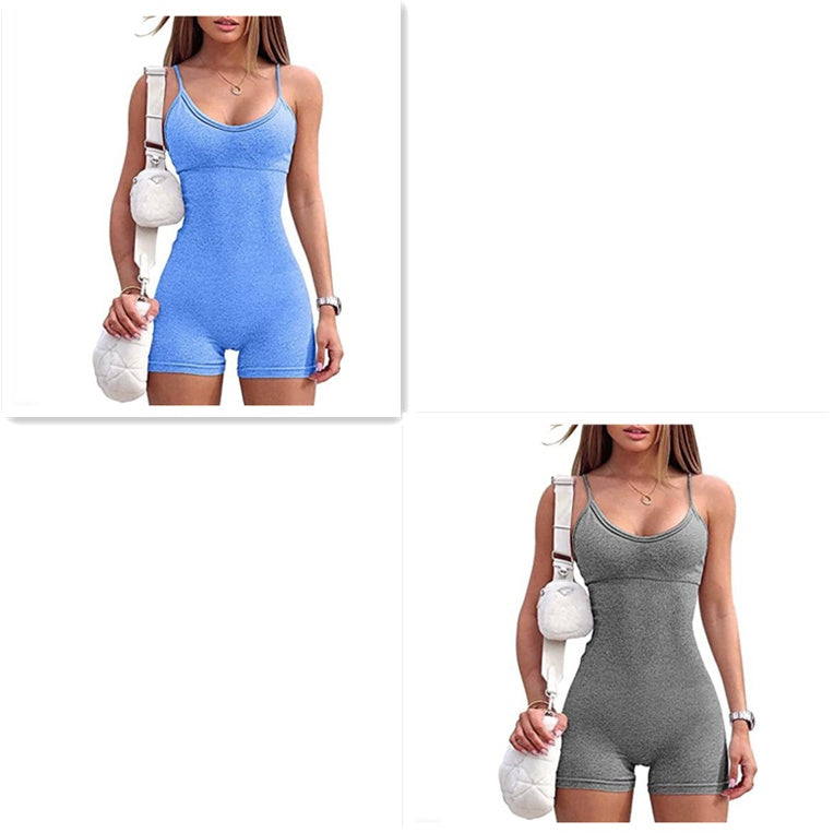 Spaghetti Strap Shorts Jumpsuit Sports Yoga Workout Tight Romper Women Fashion Fitness Sportwear