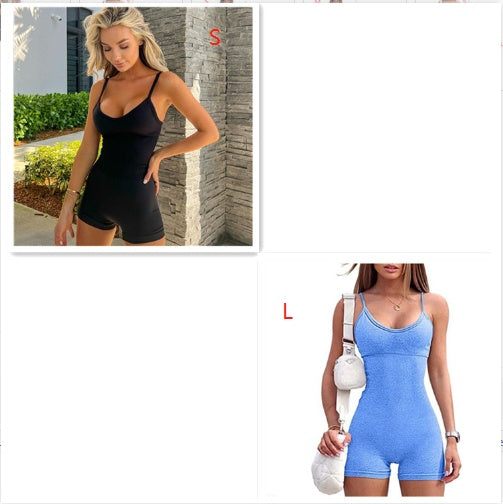 Spaghetti Strap Shorts Jumpsuit Sports Yoga Workout Tight Romper Women Fashion Fitness Sportwear